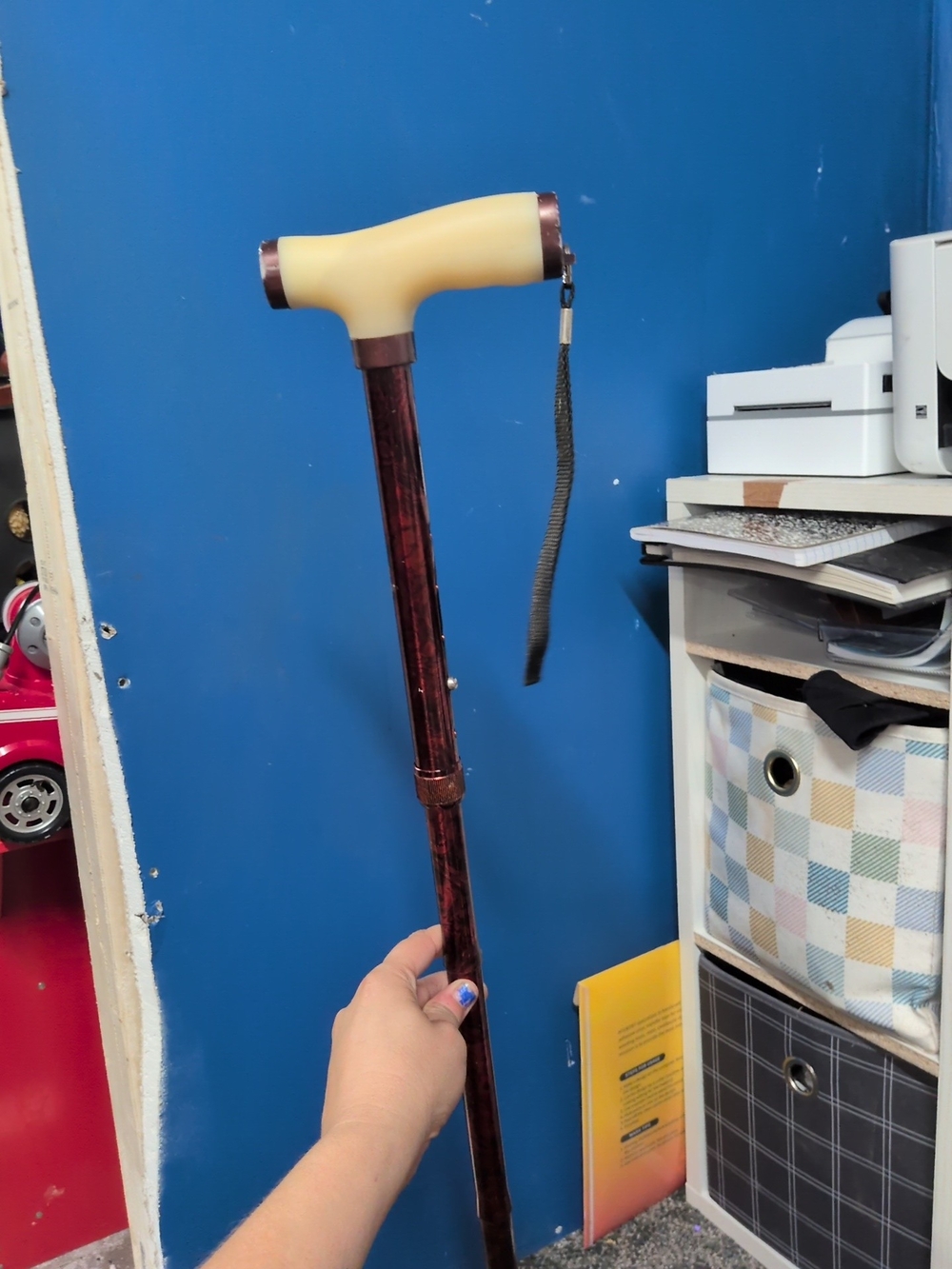 Adjustable Brown Walking Cane with Cream Handle